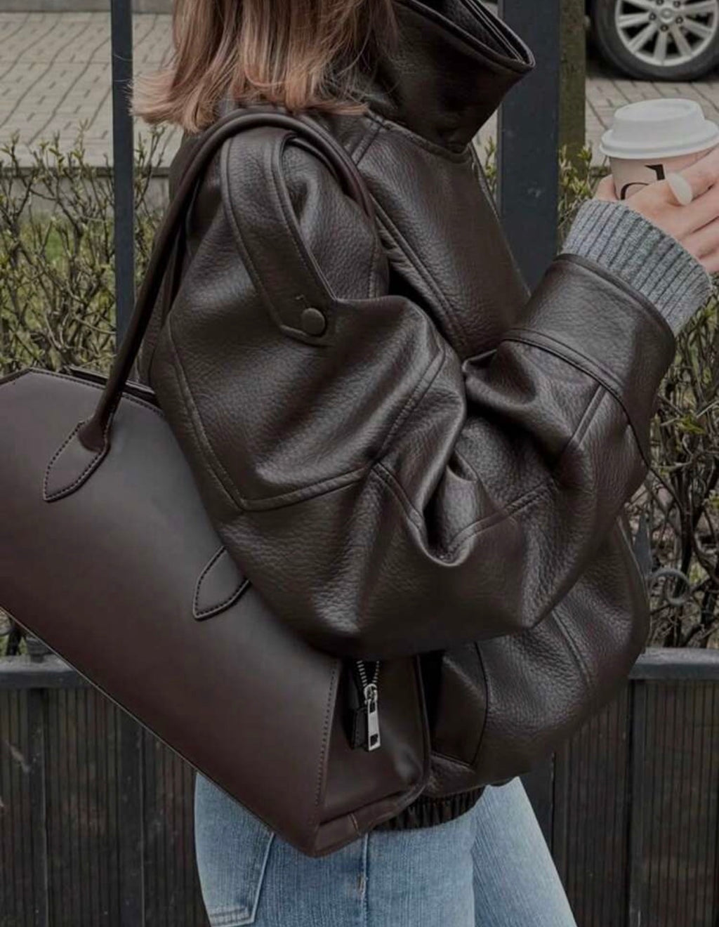 Monaco Oversized Brown Pu Leather Jacket