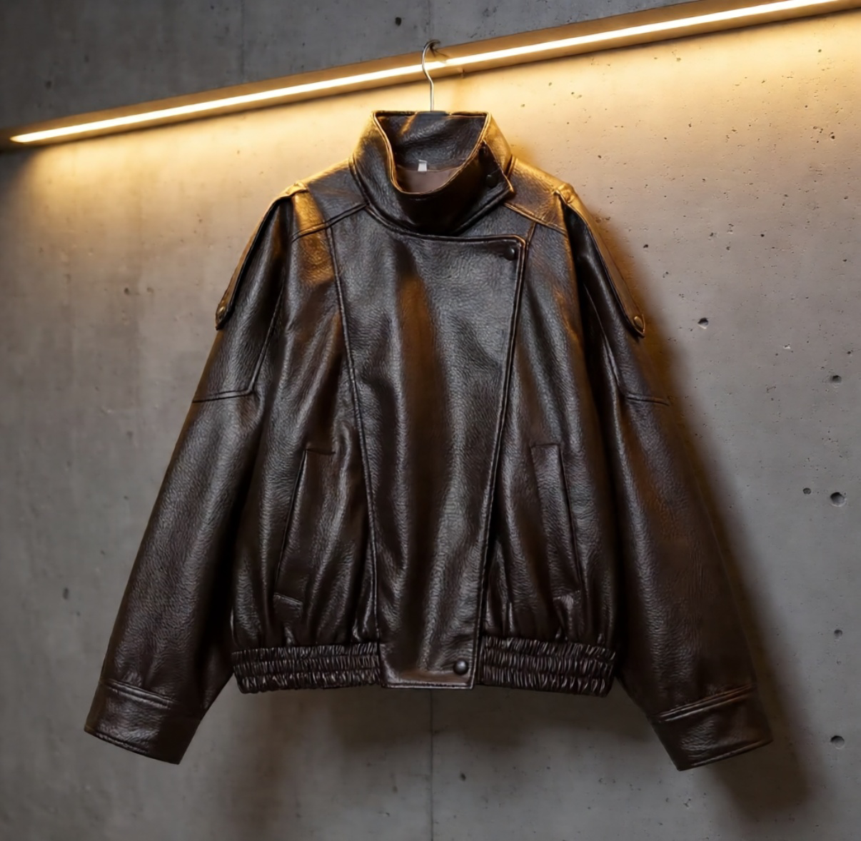Monaco Oversized Brown Pu Leather Jacket