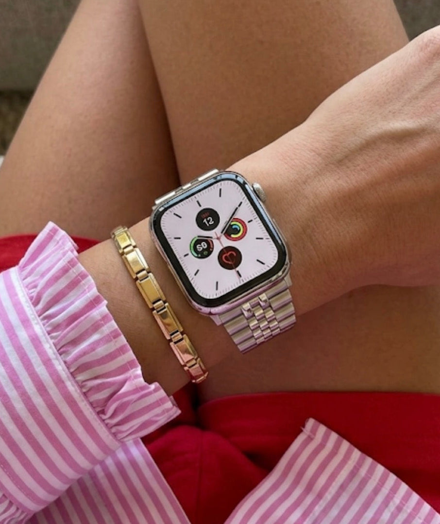 Signature Luxury Jubilee Apple Watch Band – Silver Stainless Steel Metal Strap