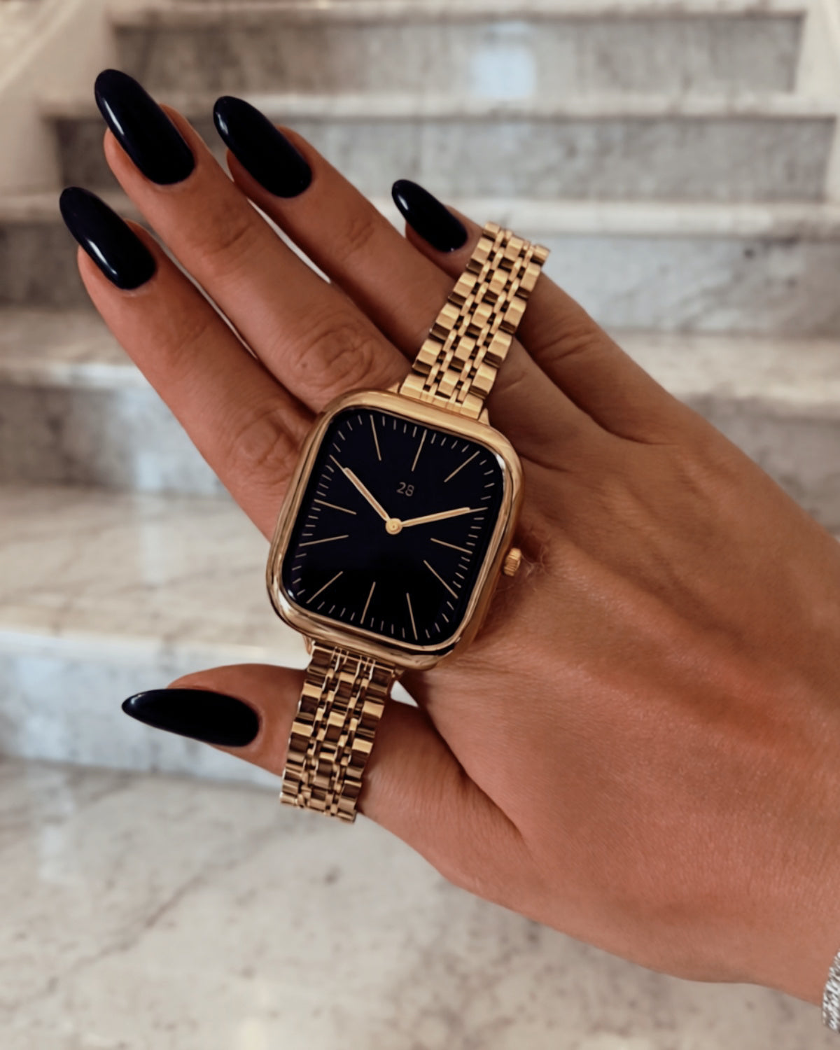 Kylie Slim Stackable Silver & Gold Apple Watch Band – Stainless Steel Bracelet Strap