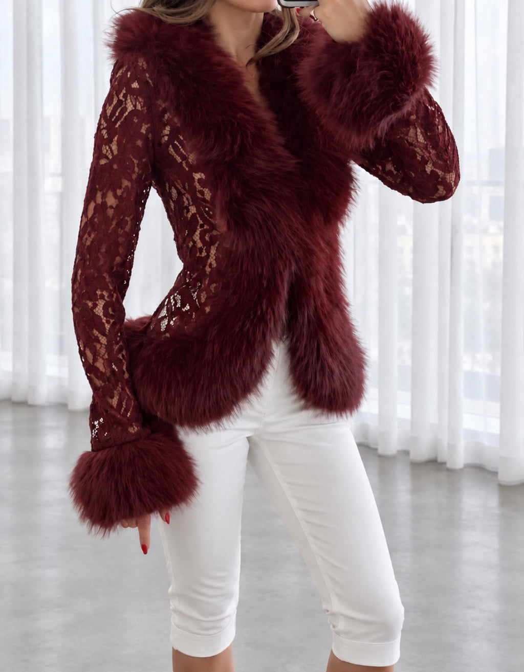 Fur Trim Lace Cardigan