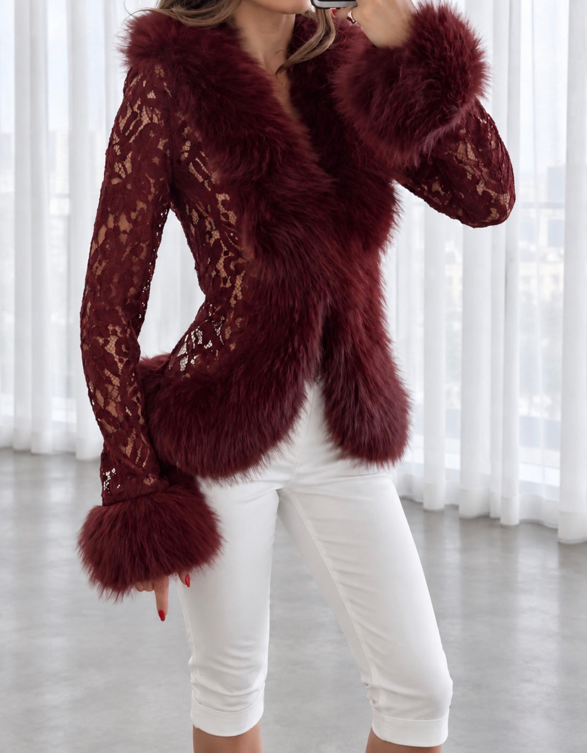 Fur Trim Lace Cardigan