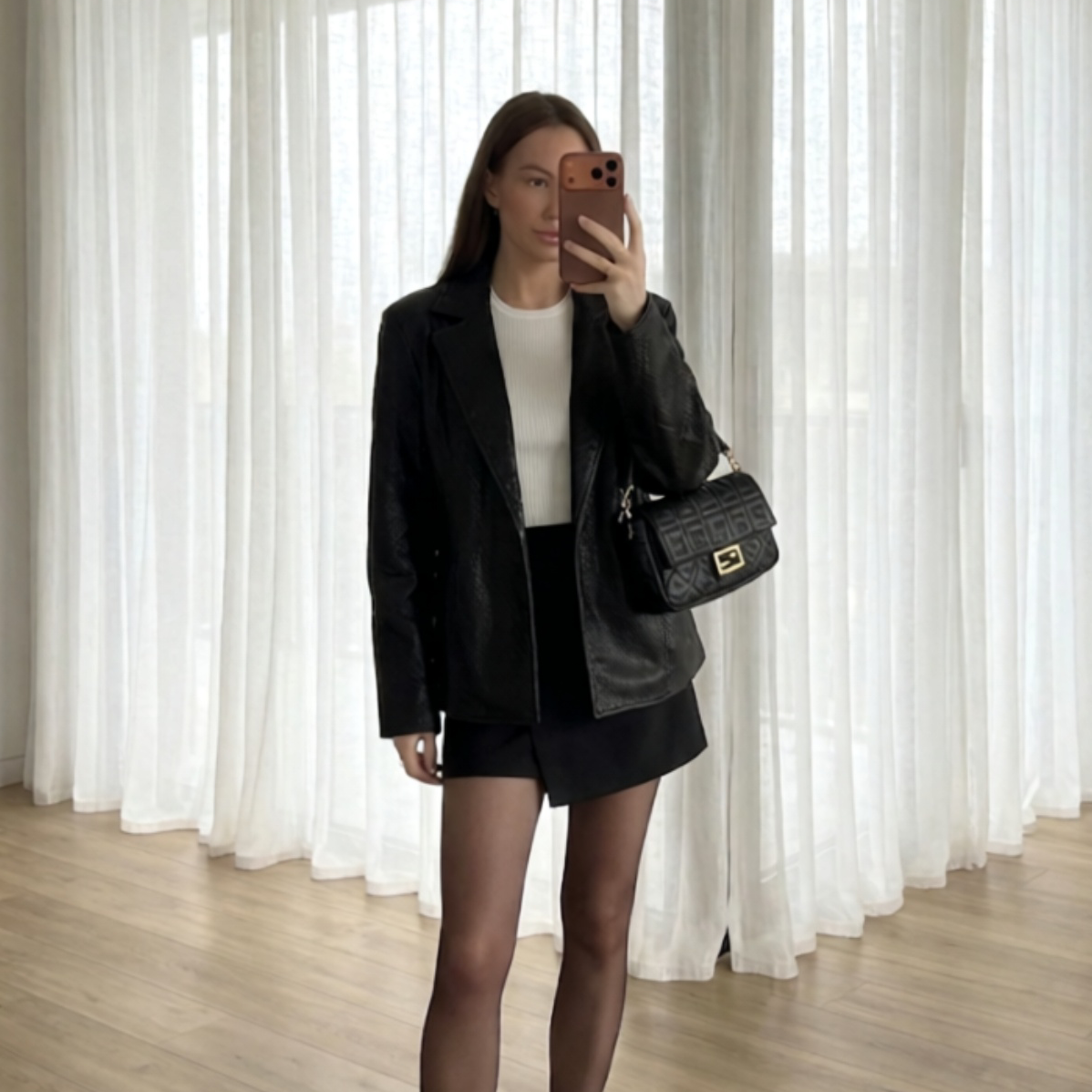 The Kensington Belted Faux Leather Jacket In Brown & Black