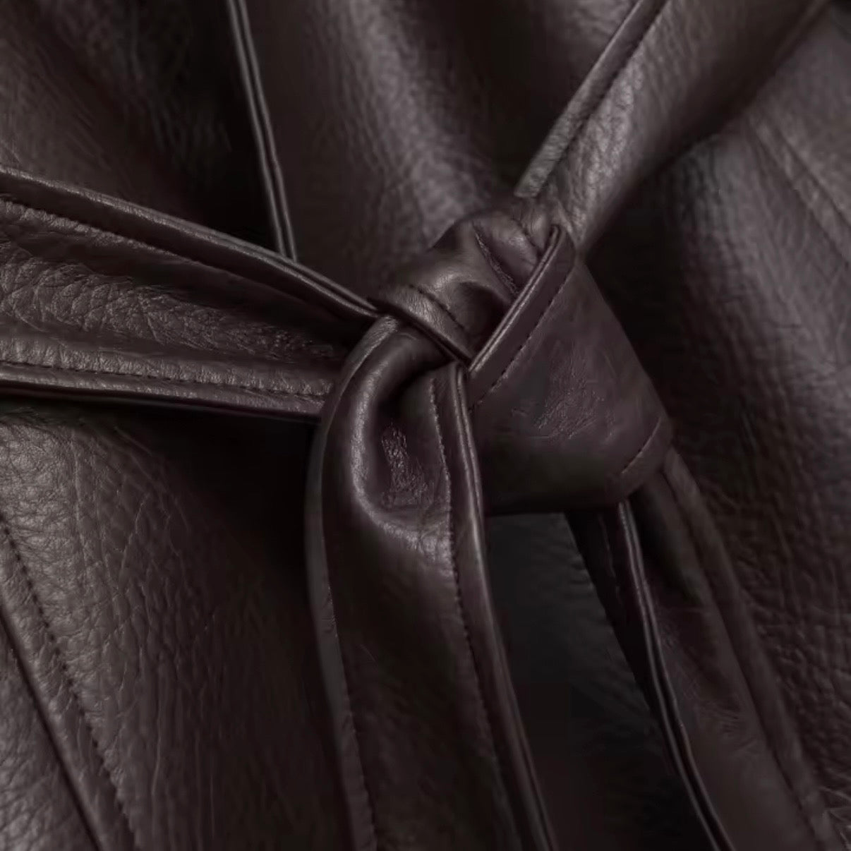 The Kensington Belted Faux Leather Jacket In Brown & Black