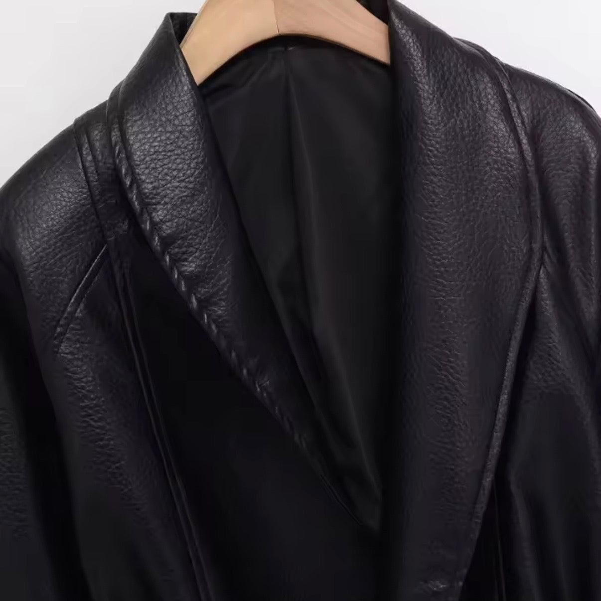 The Kensington Belted Faux Leather Jacket In Brown & Black