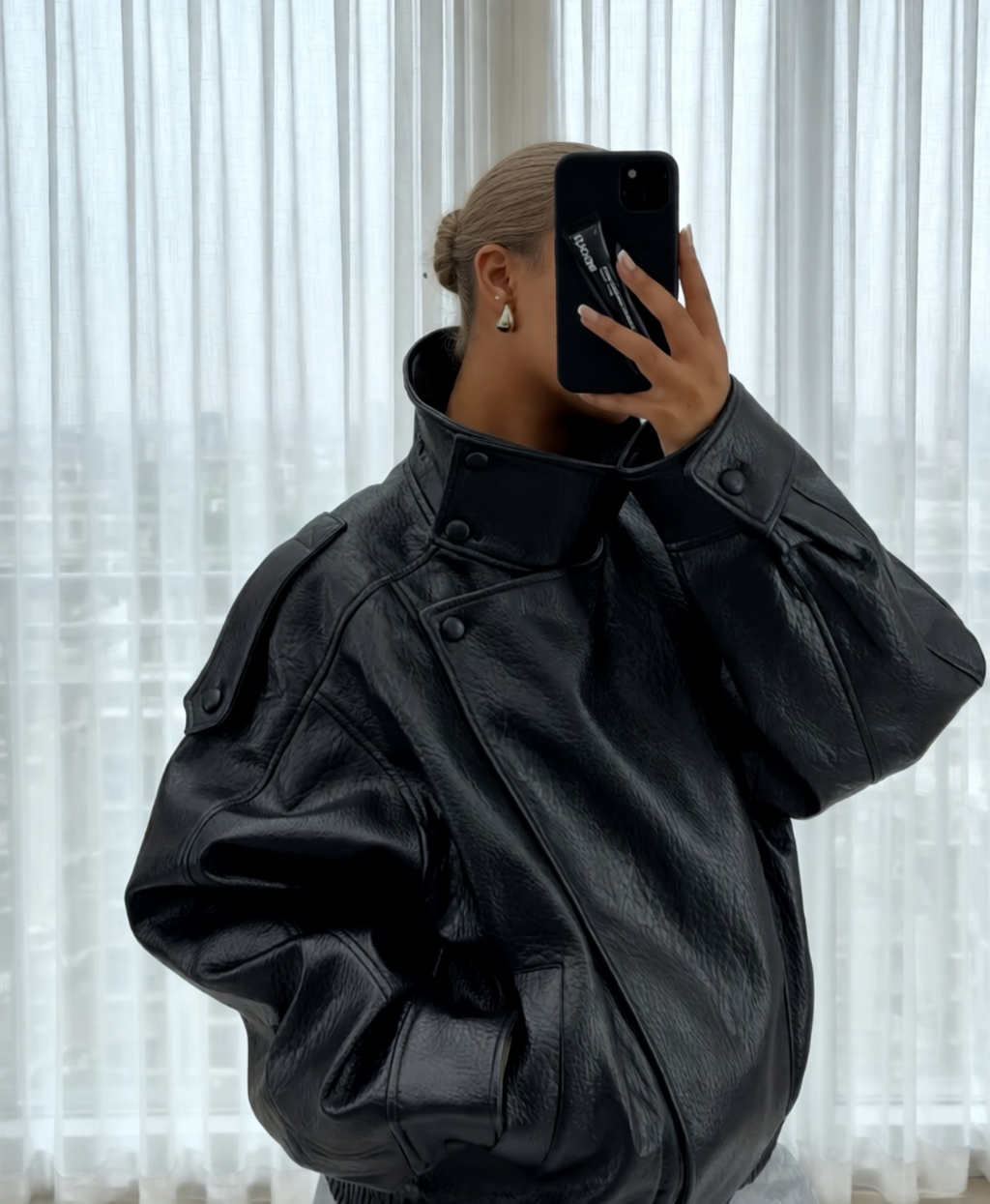 Monaco Oversized Brown Pu Leather Jacket