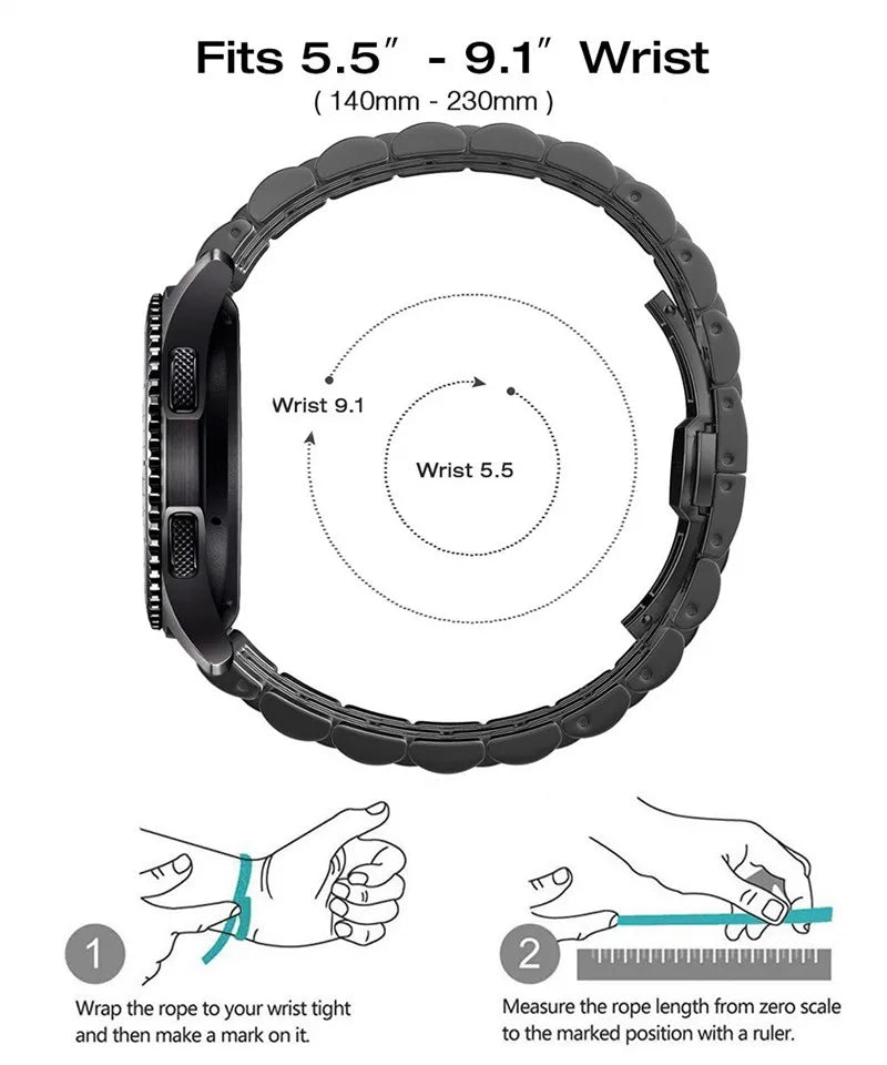 Watch band diagram with measurement guide for wrist size 5.5" - 9.1".