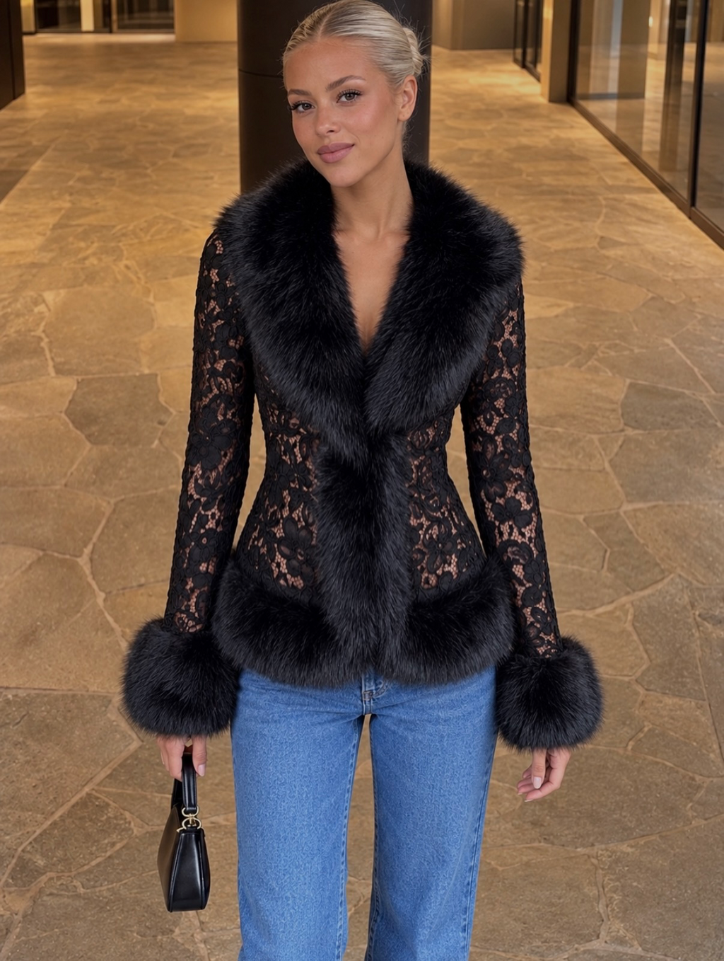 Fur Trim Lace Cardigan