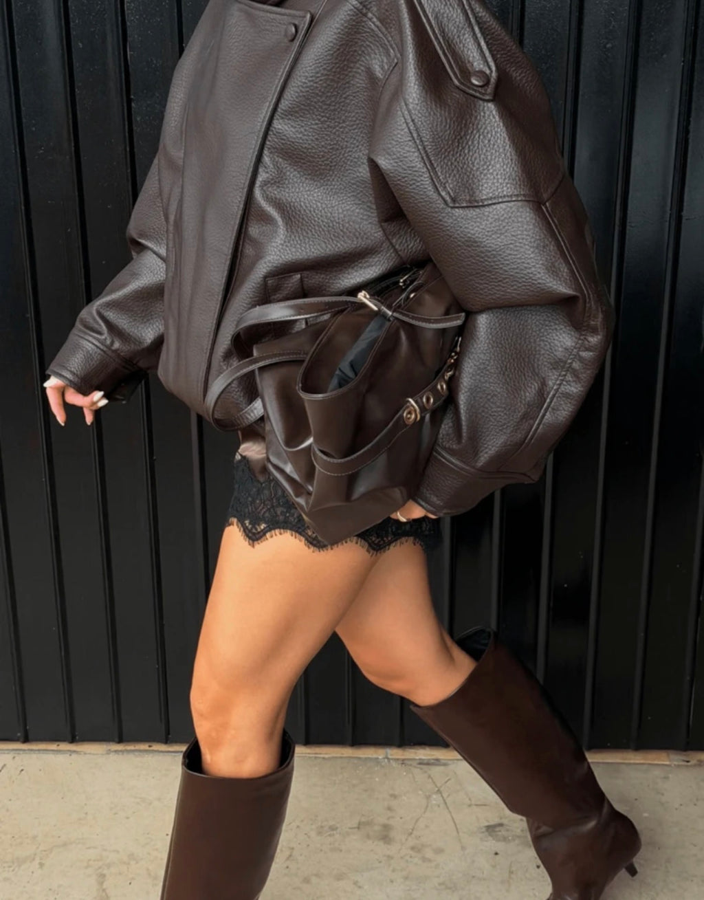 Monaco Oversized Brown Pu Leather Jacket
