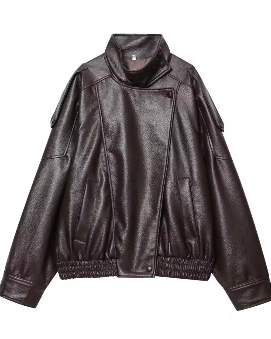 Black leather jacket on a white background
