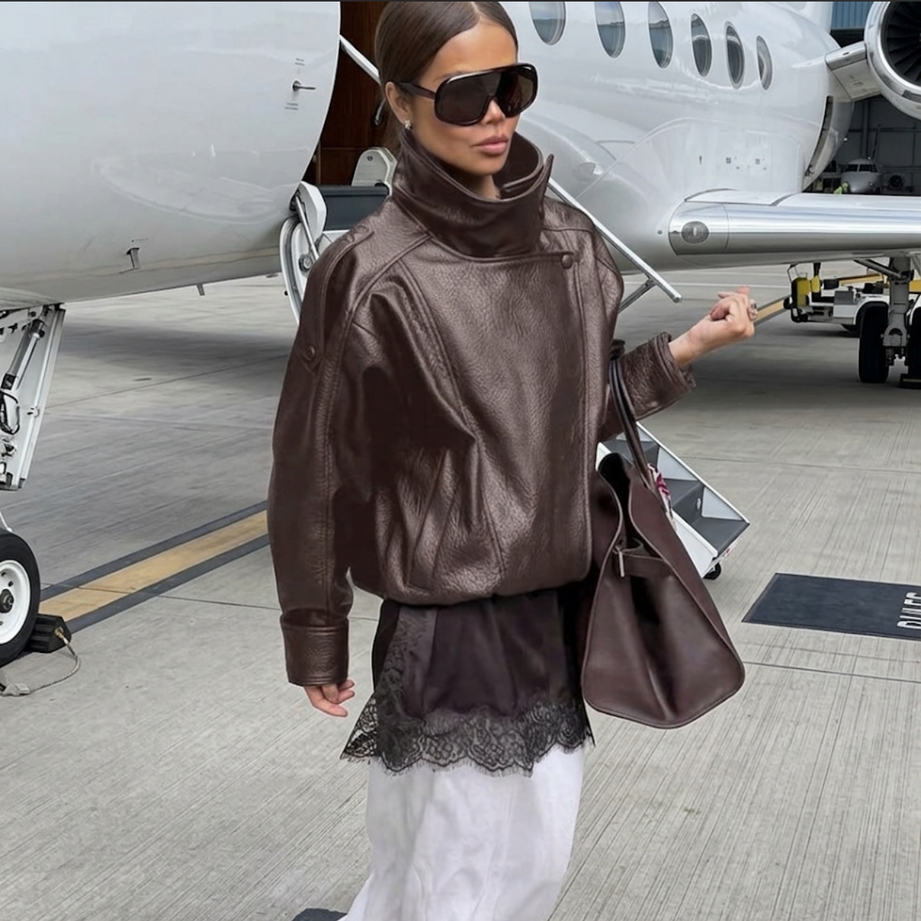 Monaco Oversized Brown Pu Leather Jacket