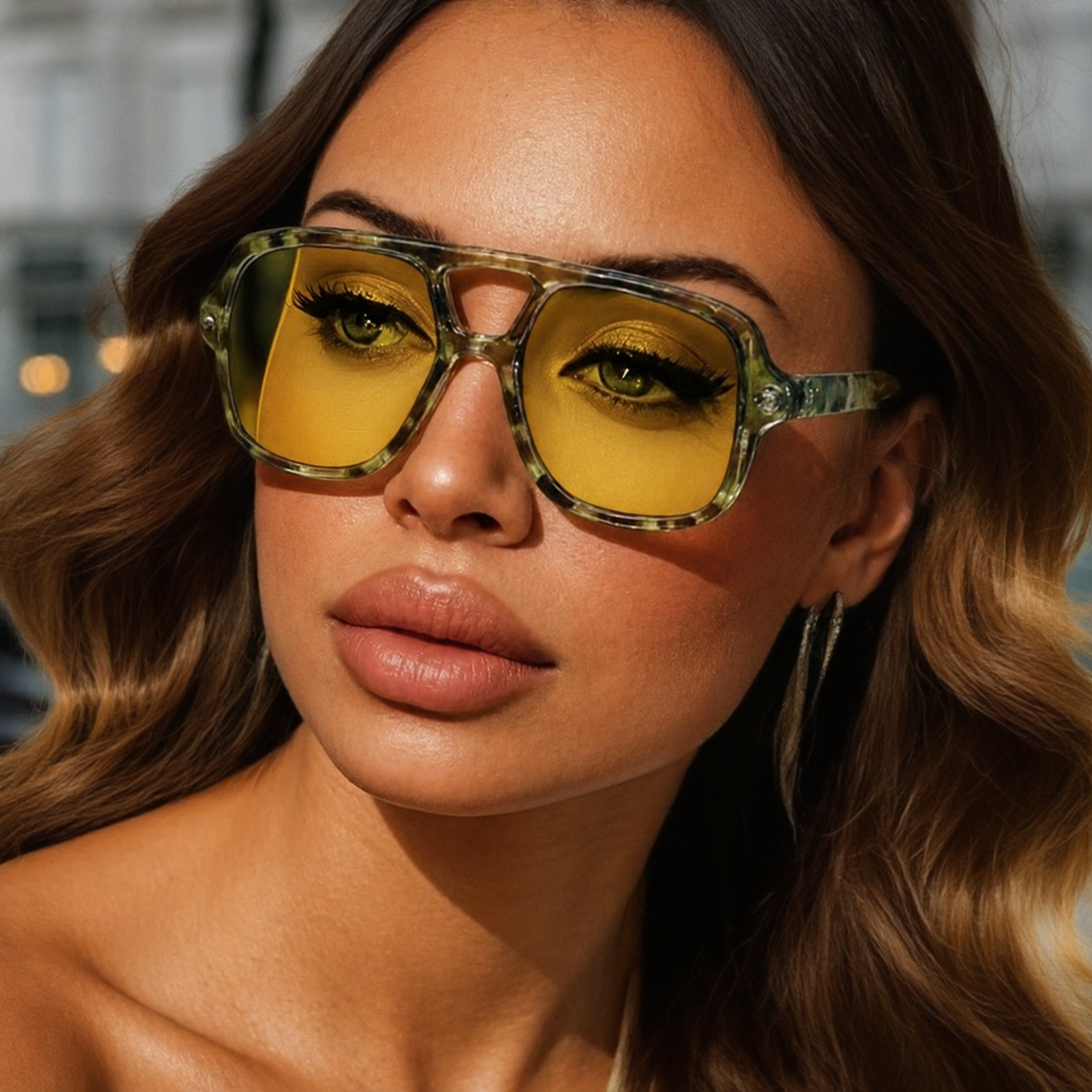 Miami Aviator Sunglasses – Green Marble Frame & Amber Tinted Lenses