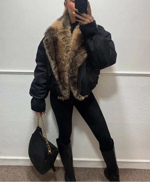 Arctic Luxe Faux Fur Collar Bomber Jacket