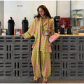 Palm Resort Geometric Print Two Piece Set – Oversized Shirt & Wide Leg Pants