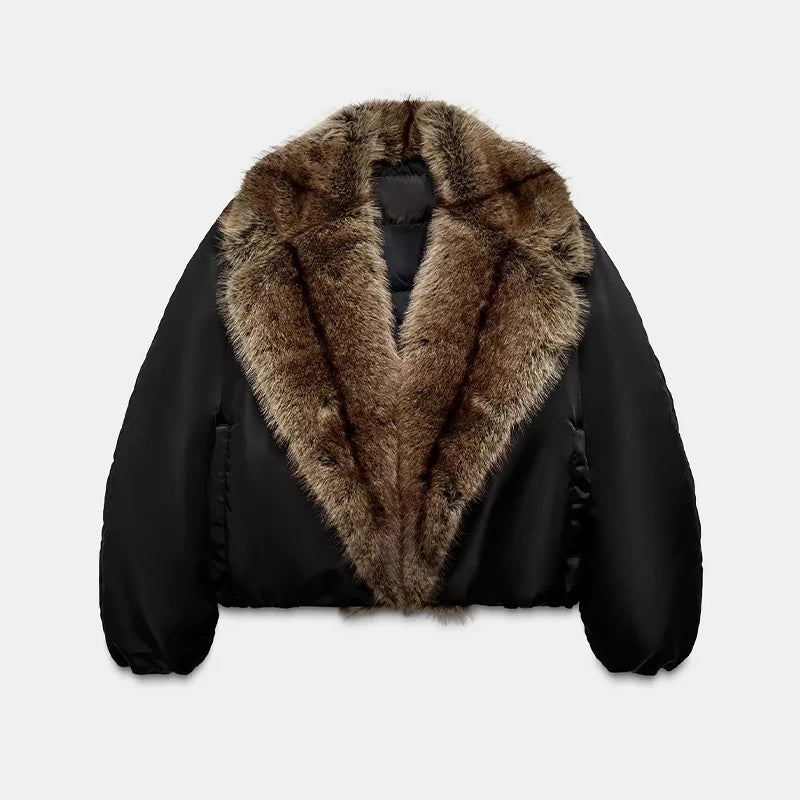 Arctic Luxe Faux Fur Collar Bomber Jacket