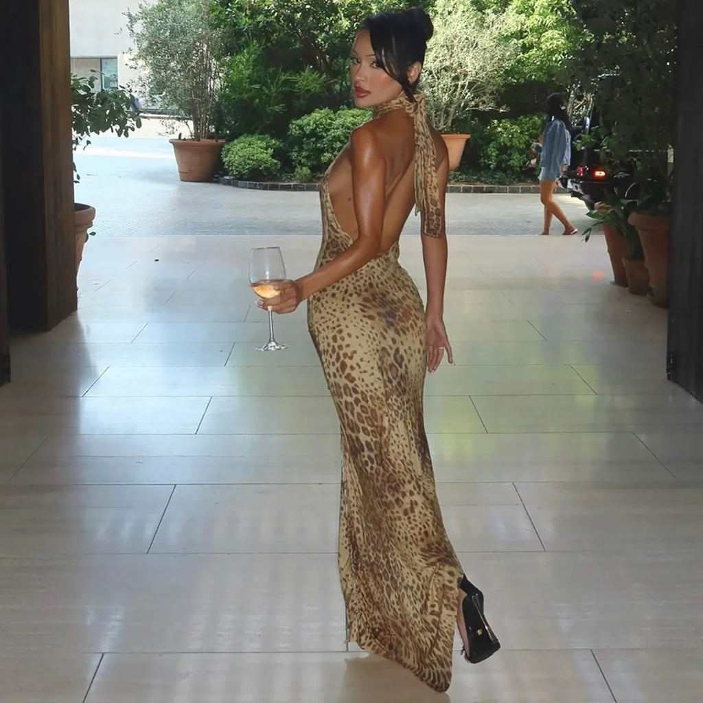 Sahara Leopard Backless Maxi Dress