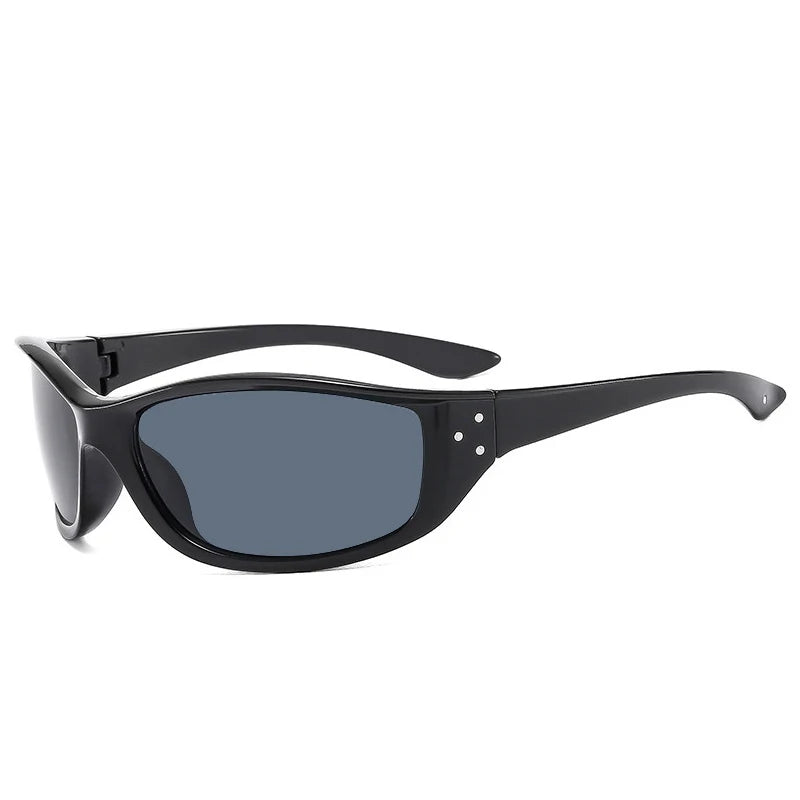 Black sunglasses with dark lenses on a white background
