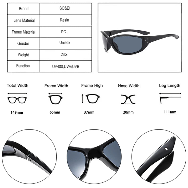 SO&EI Retro Y2K Candy Color Cat Eye Sonnenbrillen Damen Fashion Nieten Outdoor Sport Punk Herren Trend Sonnenbrillen