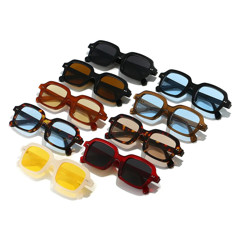 SO&EI Ins Beliebte Mode Gelee Farbe Quadrat Damen Sonnenbrille Vintage Punk Nieten Herren Shades UV400 Gelb Blau Sonnenbrillen