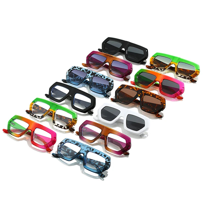 SO&EI Neue unregelmäßige quadratische Damenmode Gradient Sonnenbrillen Shades UV400 Retro Herren Klarglas Brillenrahmen