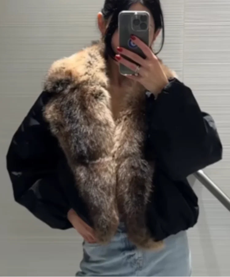 Arctic Luxe Faux Fur Collar Bomber Jacket