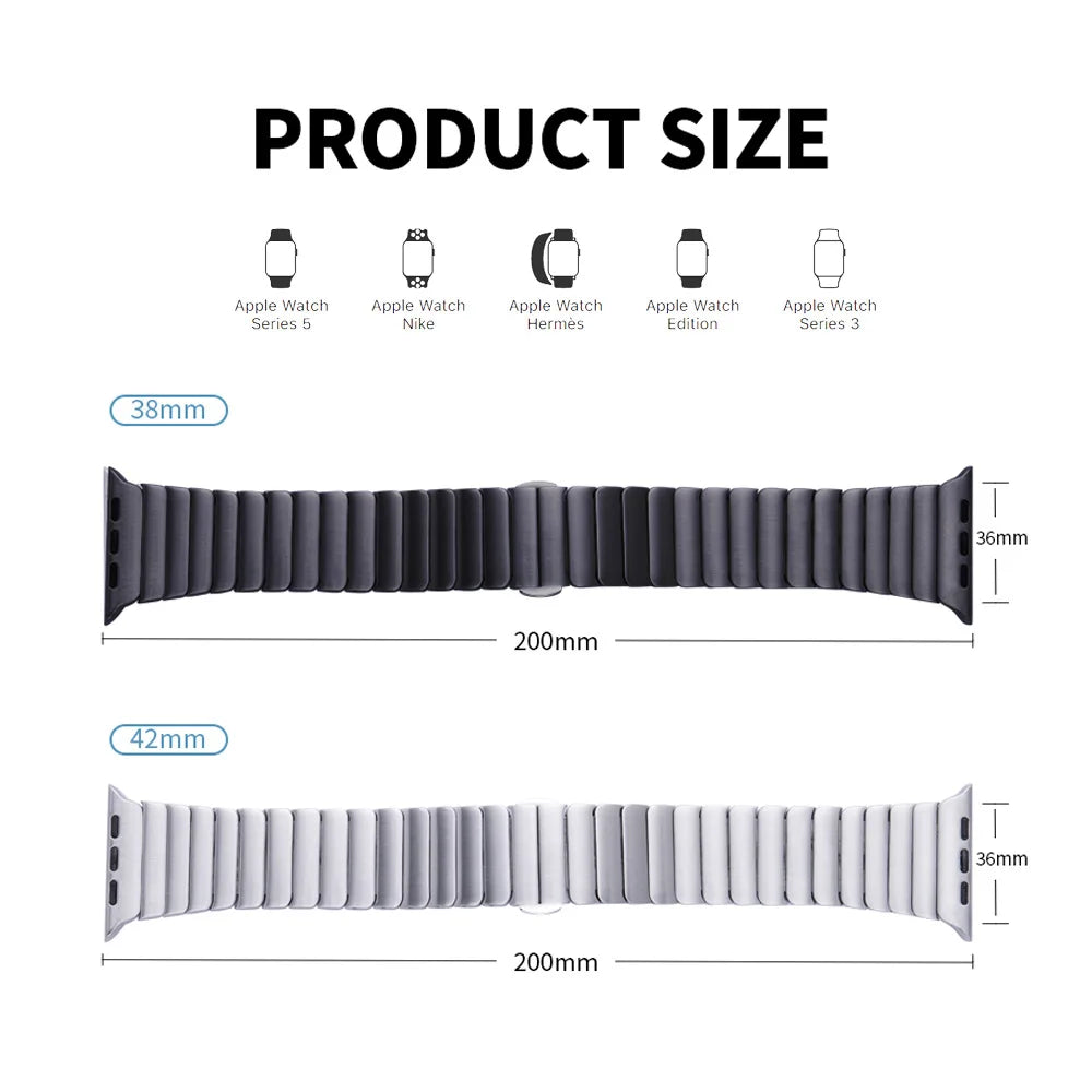Measurement chart for Apple Watch bands showing different sizes.