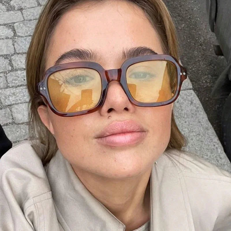 SO&EI Ins Beliebte Mode Gelee Farbe Quadrat Damen Sonnenbrille Vintage Punk Nieten Herren Shades UV400 Gelb Blau Sonnenbrillen