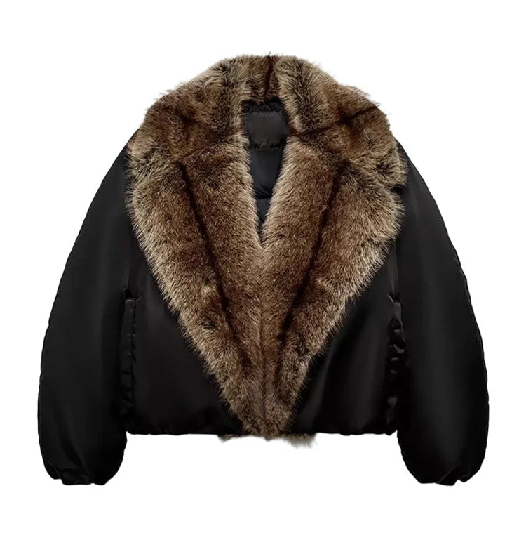 Arctic Luxe Faux Fur Collar Bomber Jacket