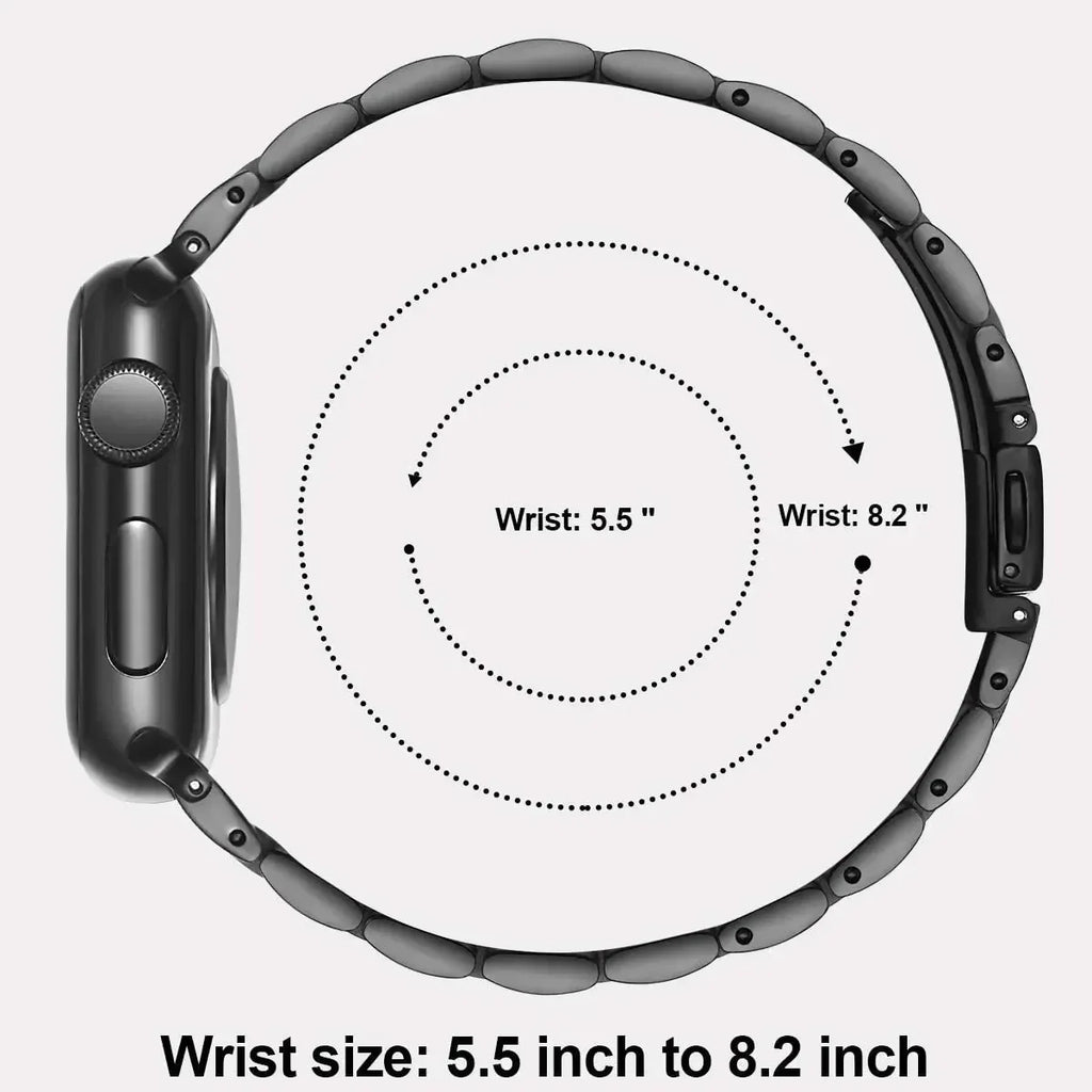 Smartwatch band with measurement guide on a white background
