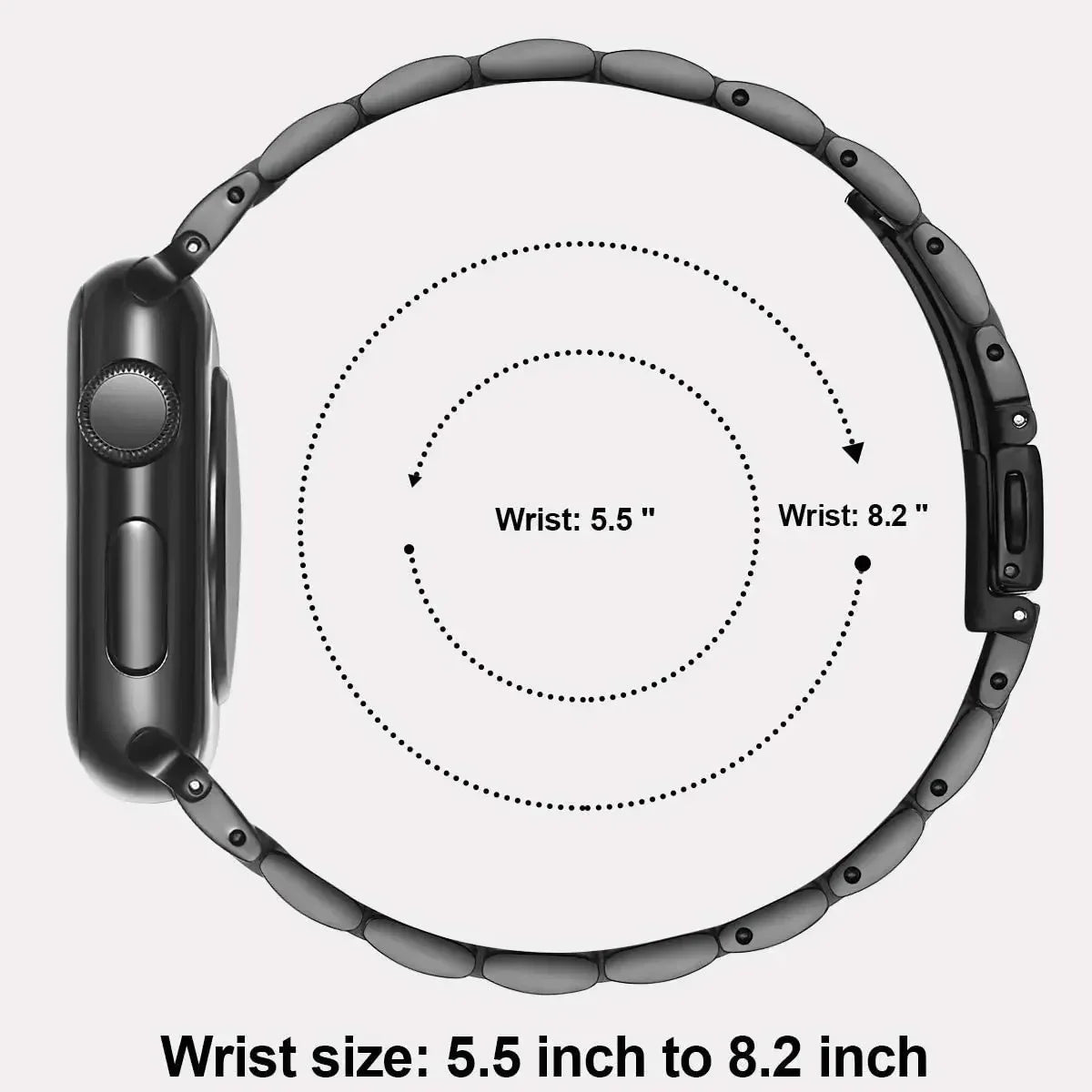 Smartwatch band with measurement guide on a white background
