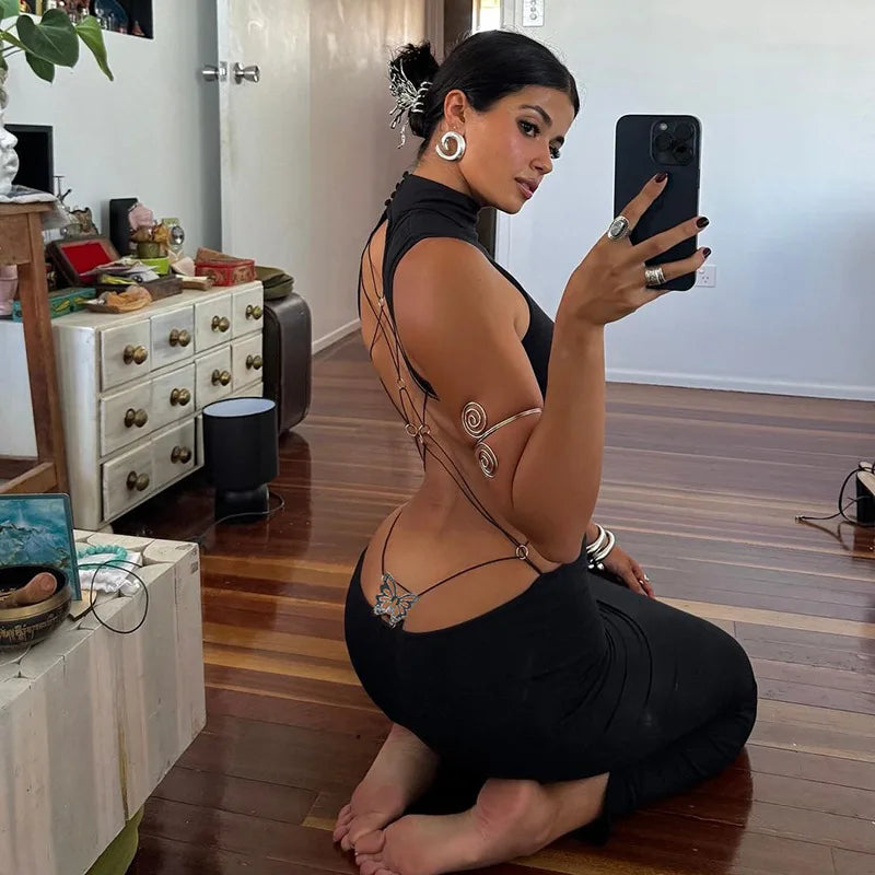 Butterfly Backless Maxi Dress