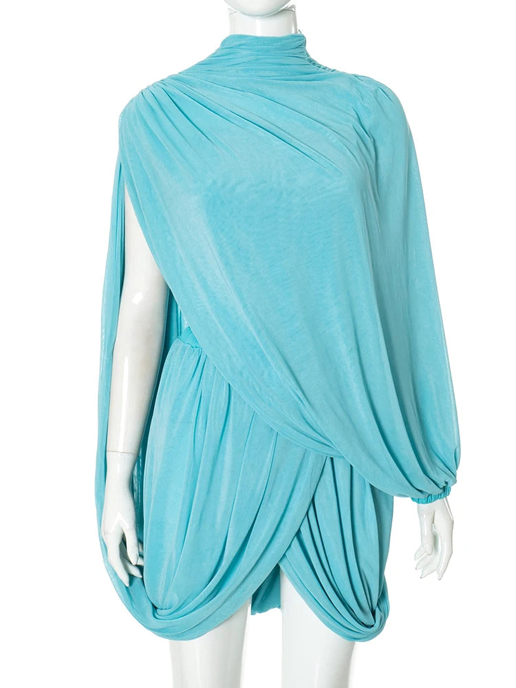 Azure Draped Mini Dress – Two Piece Bandeau & Asymmetric Overlay