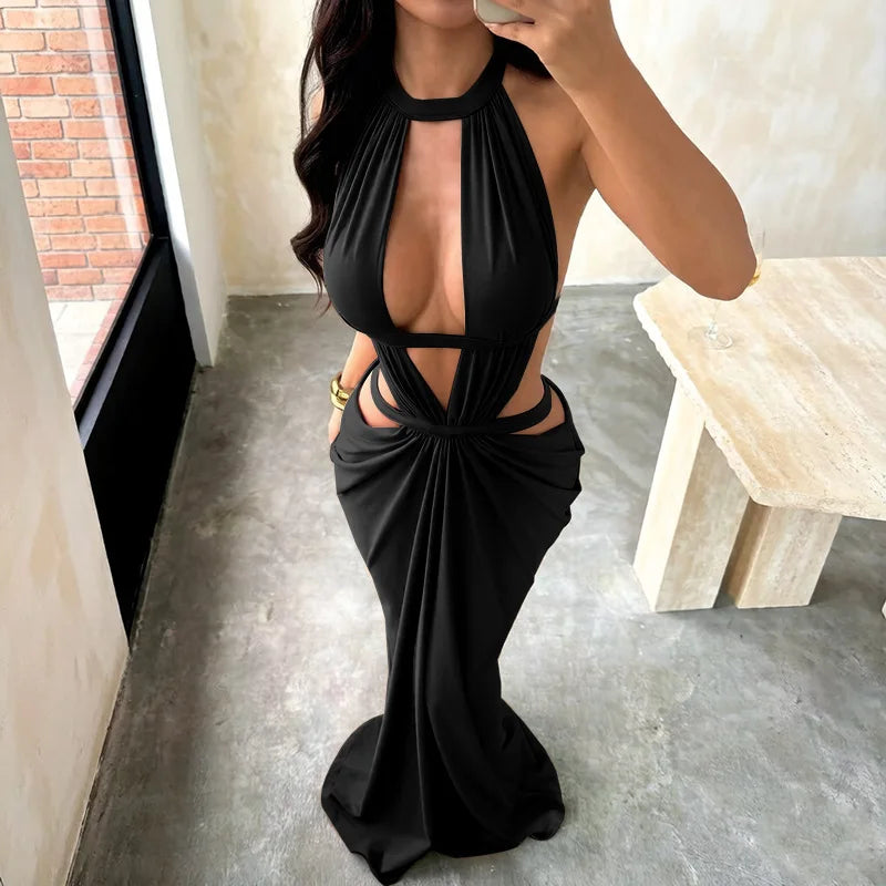 Sienna Cut-Out Halter Maxi Dress – Mocha